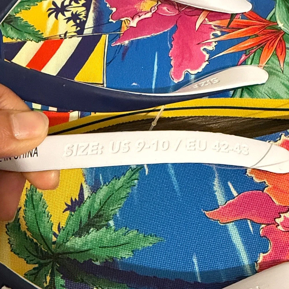 Polo Ralph Lauren Men’s BOLT Tropical Aloha Print Flip Flops Shoes - Picture 5 of 6